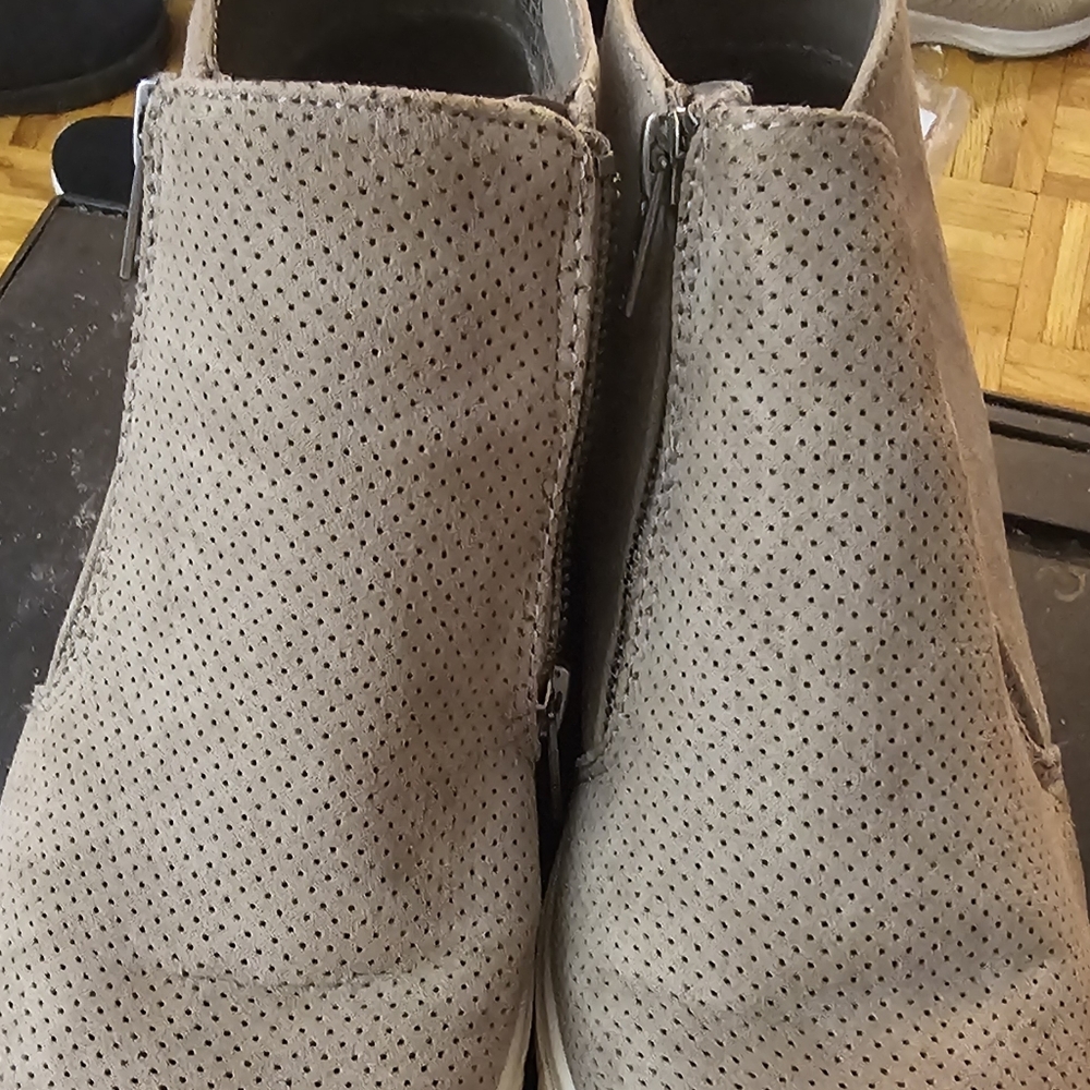 Womens Perforated Suede Ankle Boots - Gray